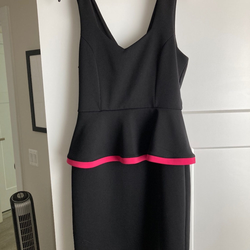 Black Mini Peplum Dress with Pink Trim